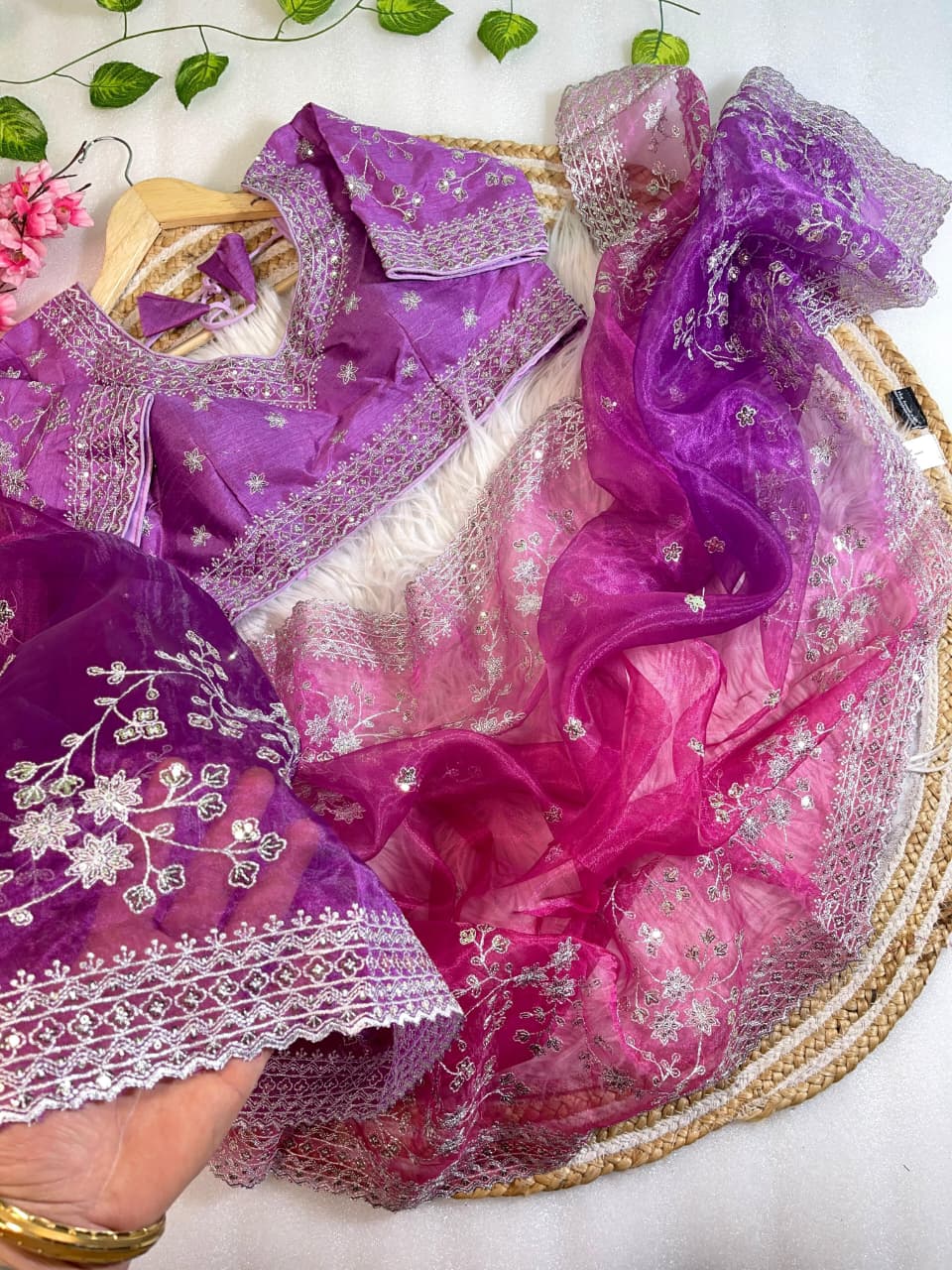 Pure Soft Organza Silk Saree with Prism Design & Heavy Embroidery Panel Border Work
