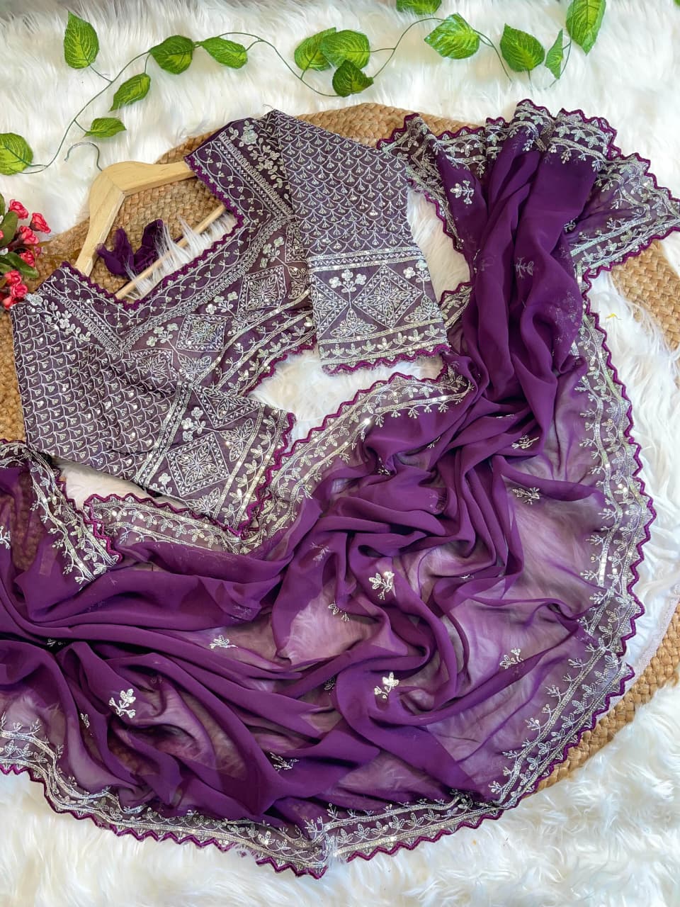 Pure Soft Fox Georgette Saree with Embroidery Sequence Border & All Over Buttis