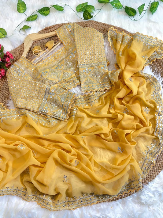 Pure Soft Fox Georgette Saree with Embroidery Sequence Border & All Over Buttis