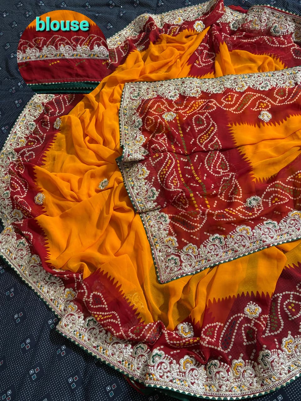Jaipuri Bandhej Saree with Original Gotta Patti Work