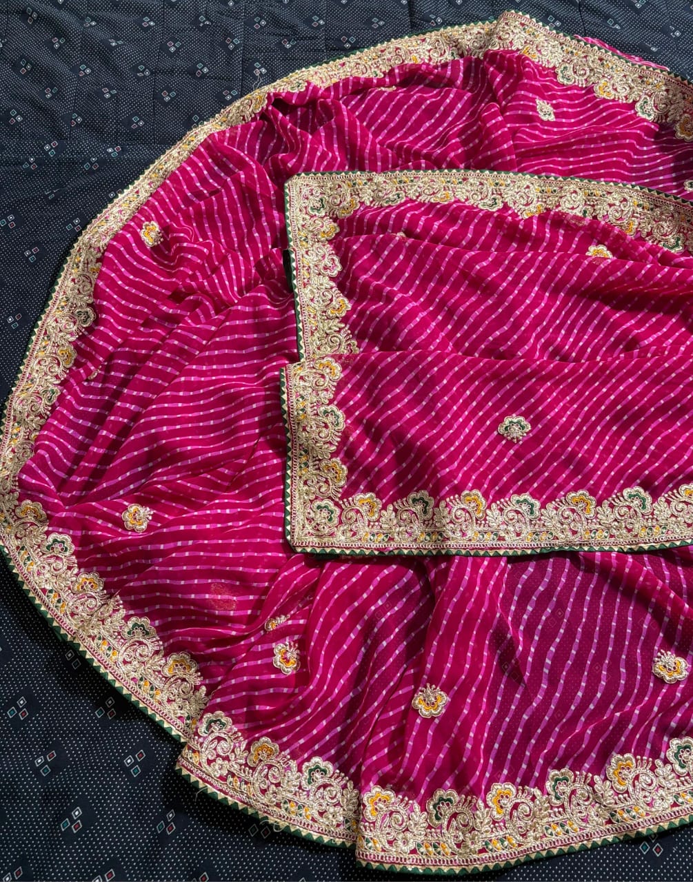 Jaipuri Bandhej Saree with Original Gotta Patti Work