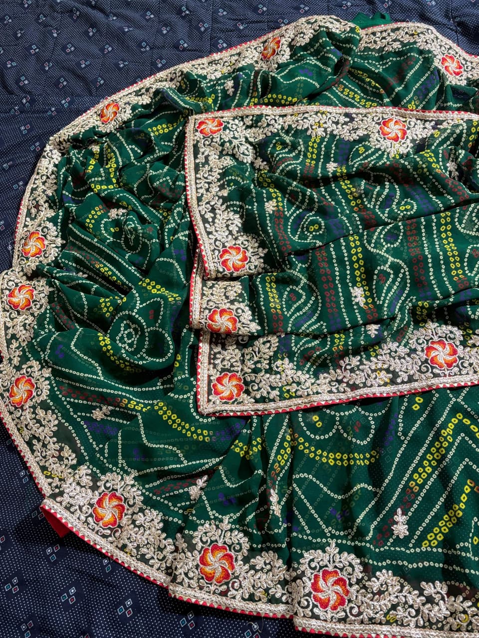 Jaipuri Bandhej Saree with Original Gotta Patti Work