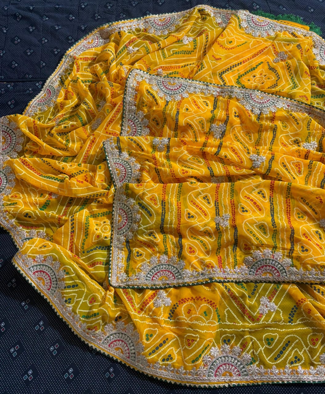 Jaipuri Bandhej Saree with Original Gotta Patti Work
