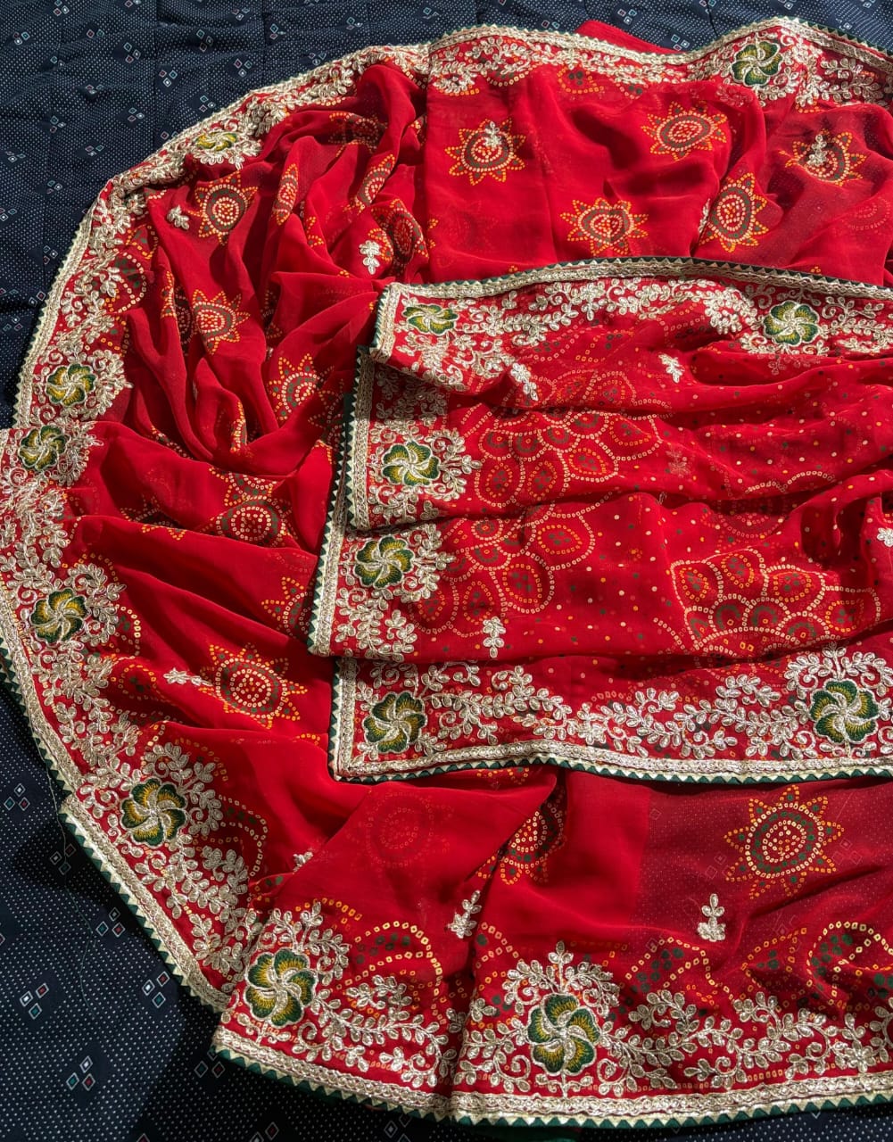 Jaipuri Bandhej Saree with Original Gotta Patti Work