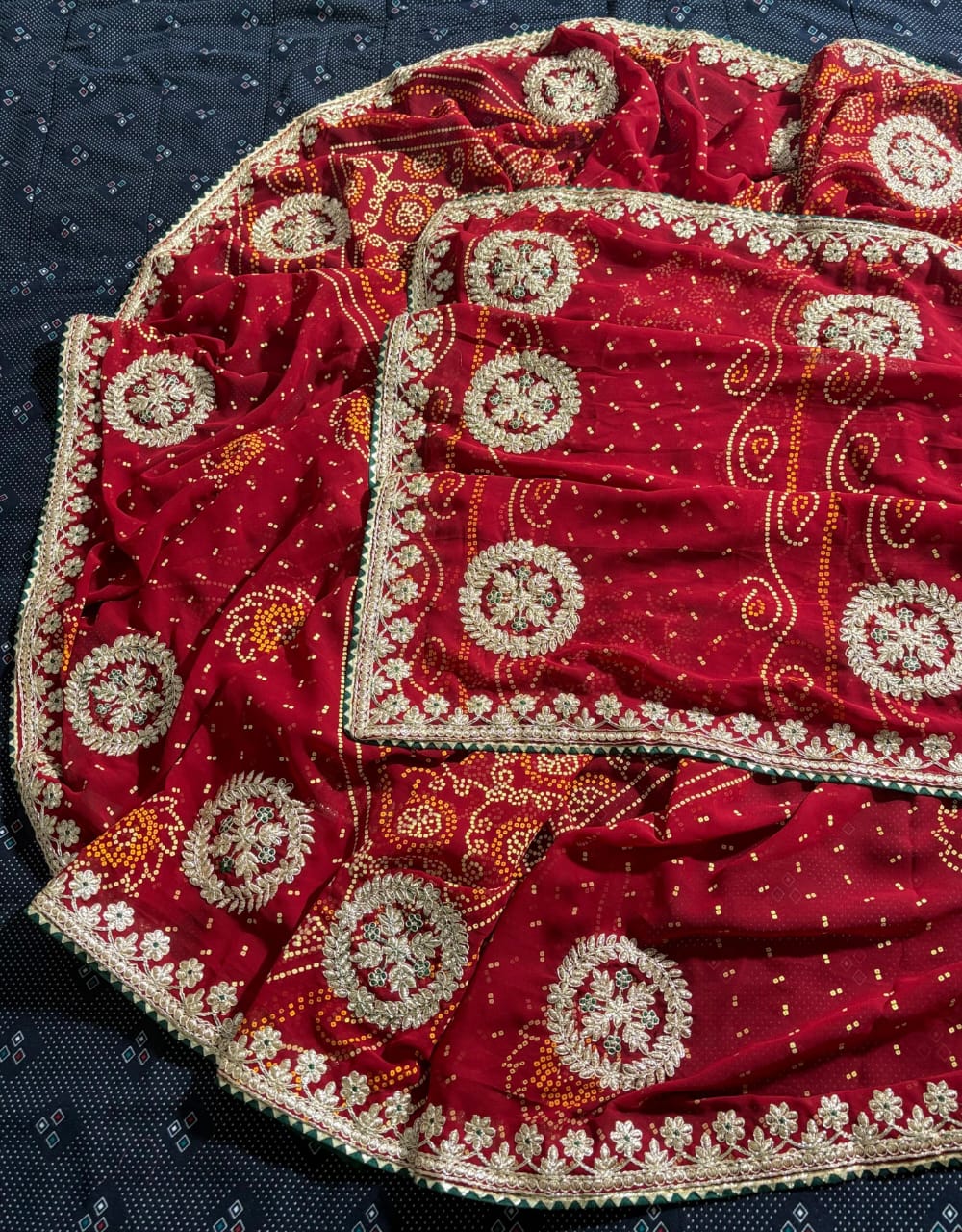 Jaipuri Bandhej Saree with Original Gotta Patti Work
