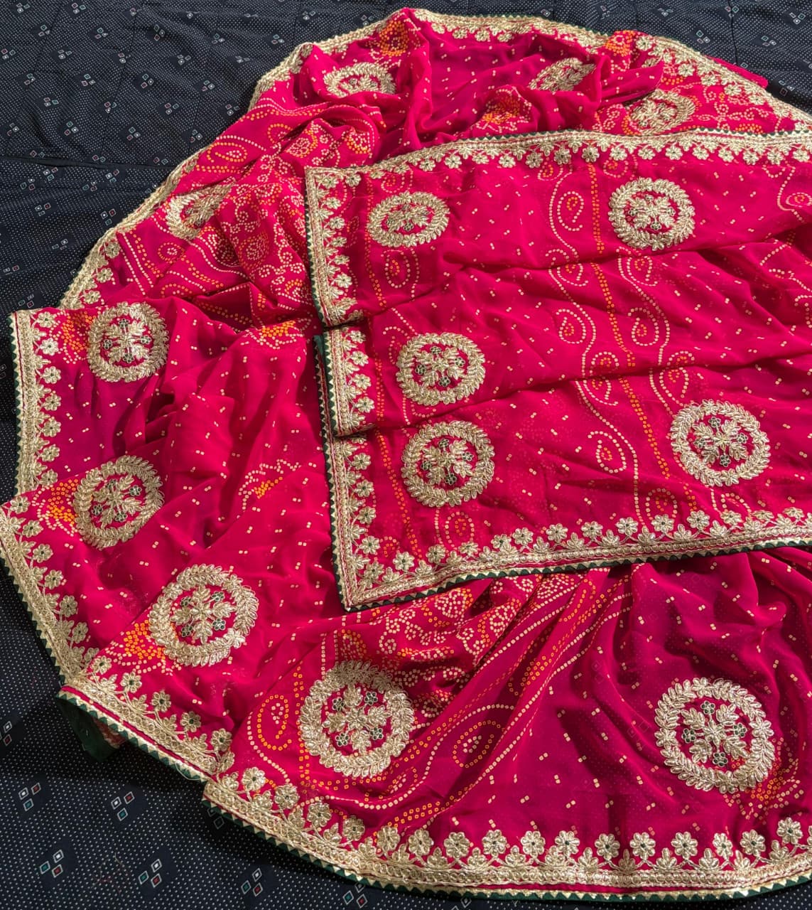 Jaipuri Bandhej Saree with Original Gotta Patti Work