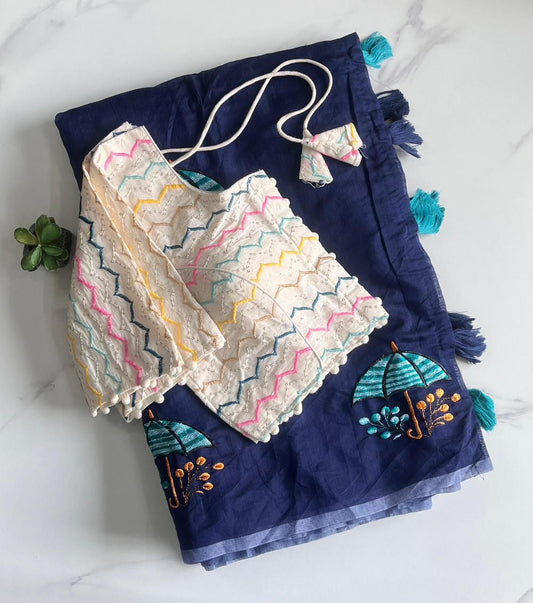 Premium Chanderi Saree with All-Over Umbrella Embroidery Work