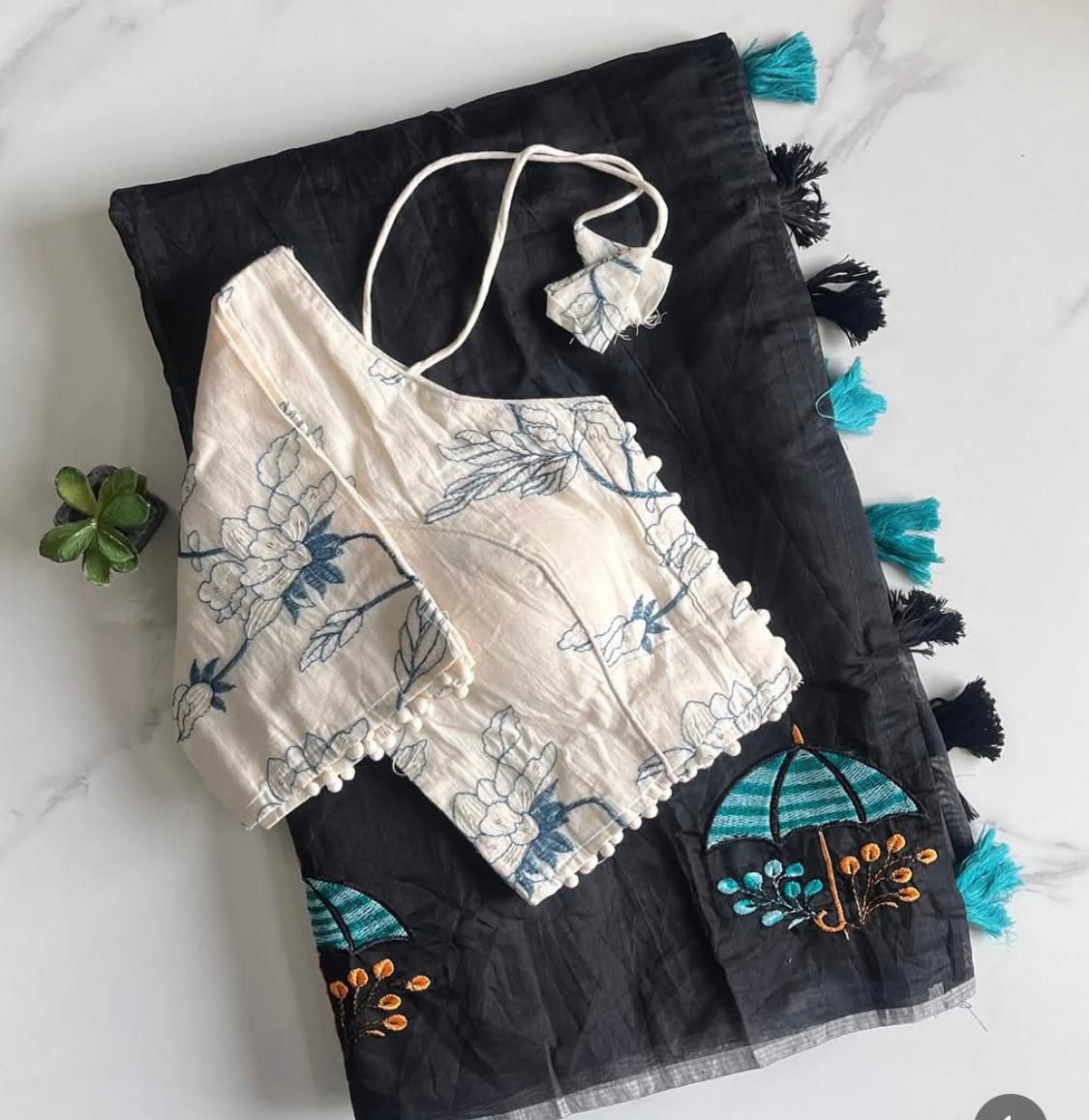 Premium Chanderi Saree with All-Over Umbrella Embroidery Work