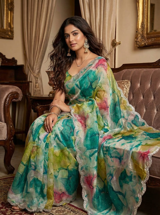 Pure Soft Zimmy Choo Silk Saree with Prism Prints