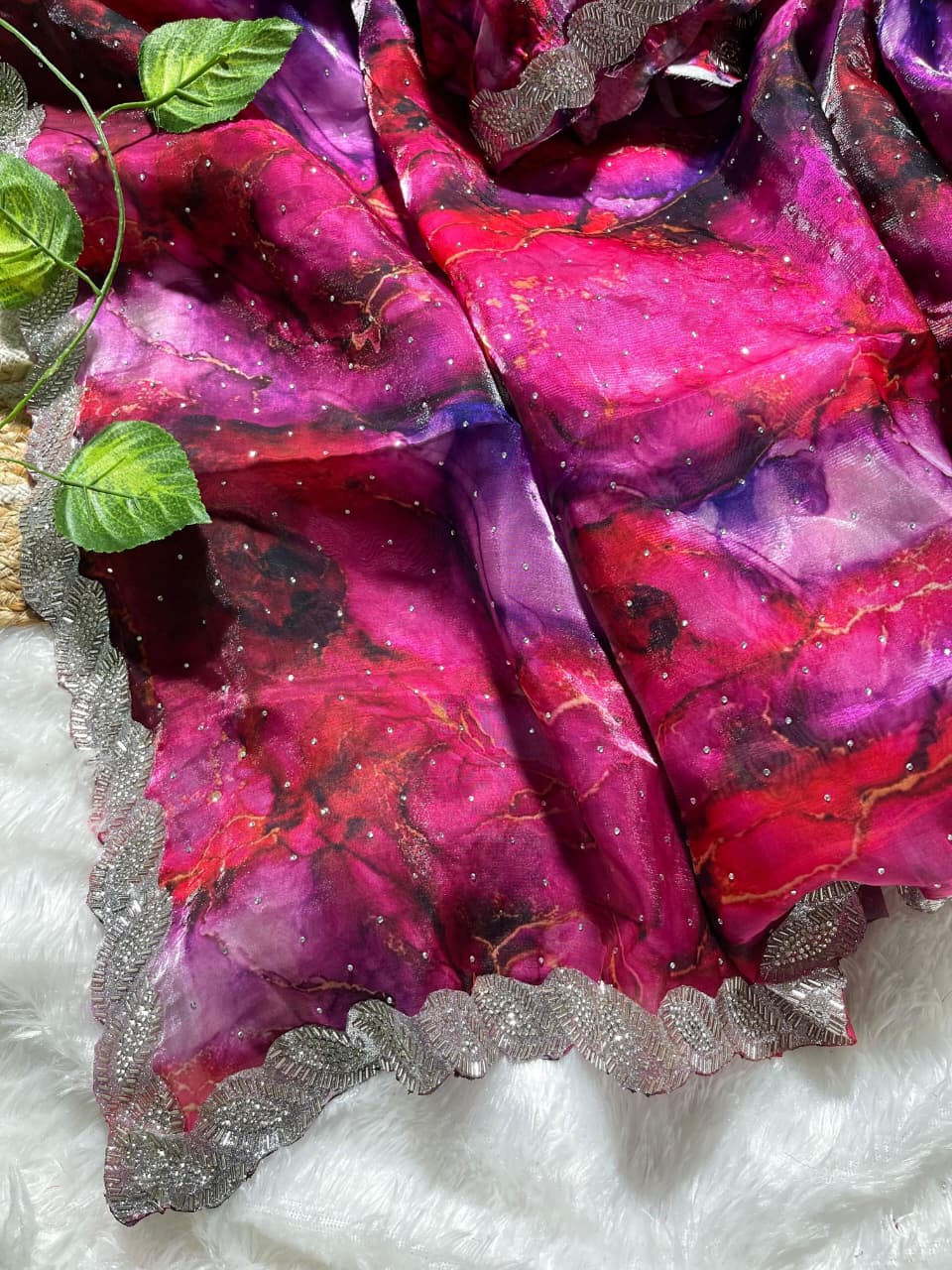 Premium Prism Print Zimmy Choo Silk Saree with Heavy All-Over JharKhand Work