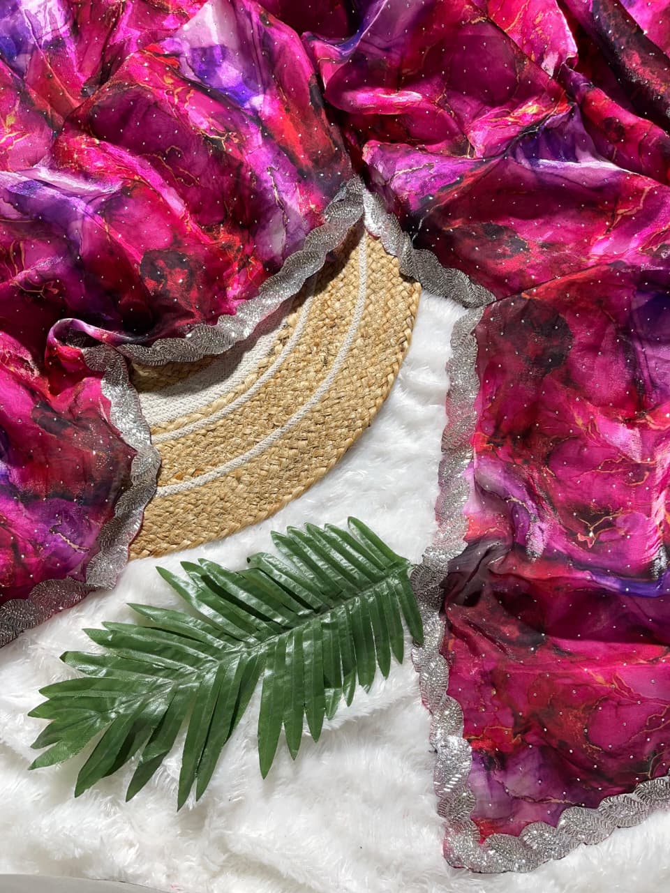 Premium Prism Print Zimmy Choo Silk Saree with Heavy All-Over JharKhand Work