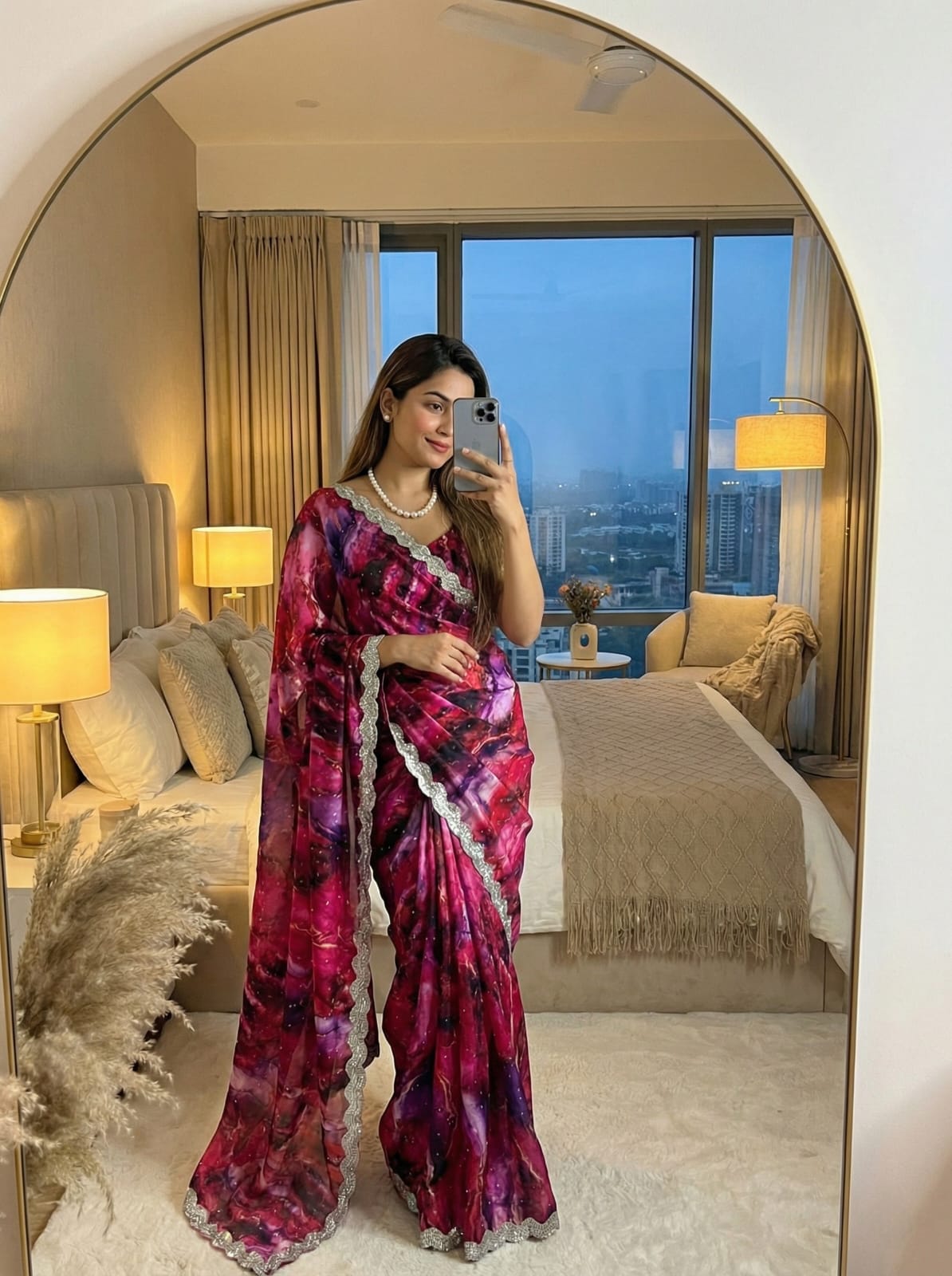 Premium Prism Print Zimmy Choo Silk Saree with Heavy All-Over JharKhand Work