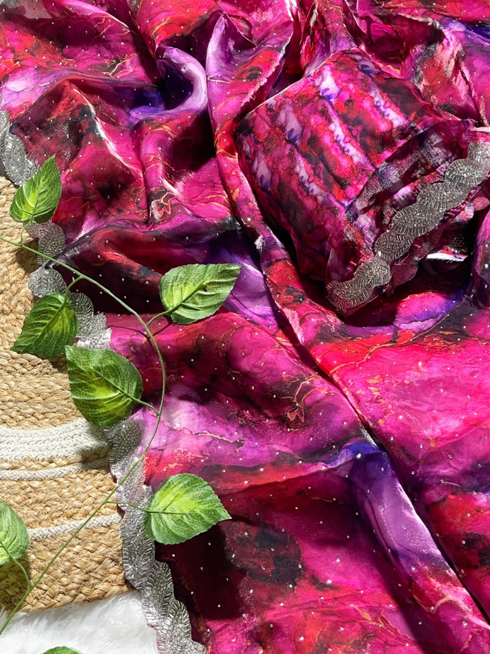 Premium Prism Print Zimmy Choo Silk Saree with Heavy All-Over JharKhand Work