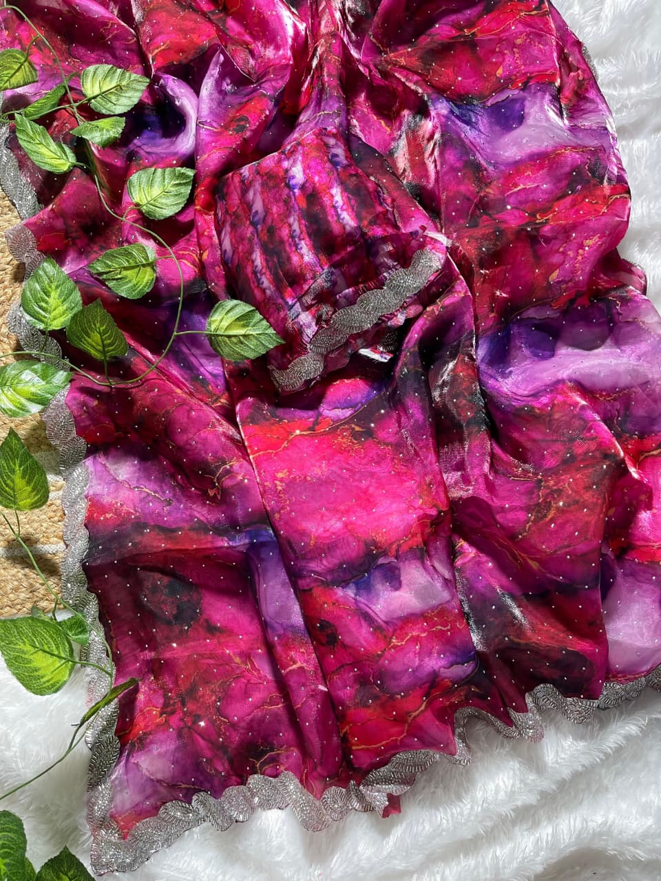 Premium Prism Print Zimmy Choo Silk Saree with Heavy All-Over JharKhand Work