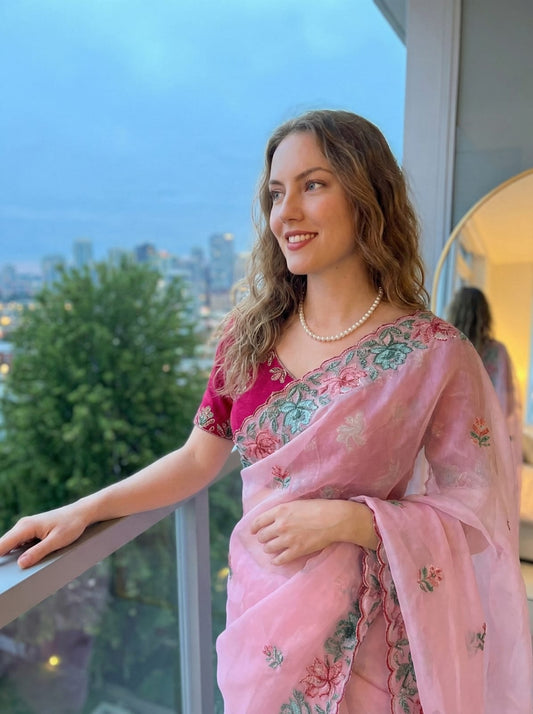 Soft & Rich Fendy Satin Saree with Heavy Embroidery Border & All-Over Work Buttis