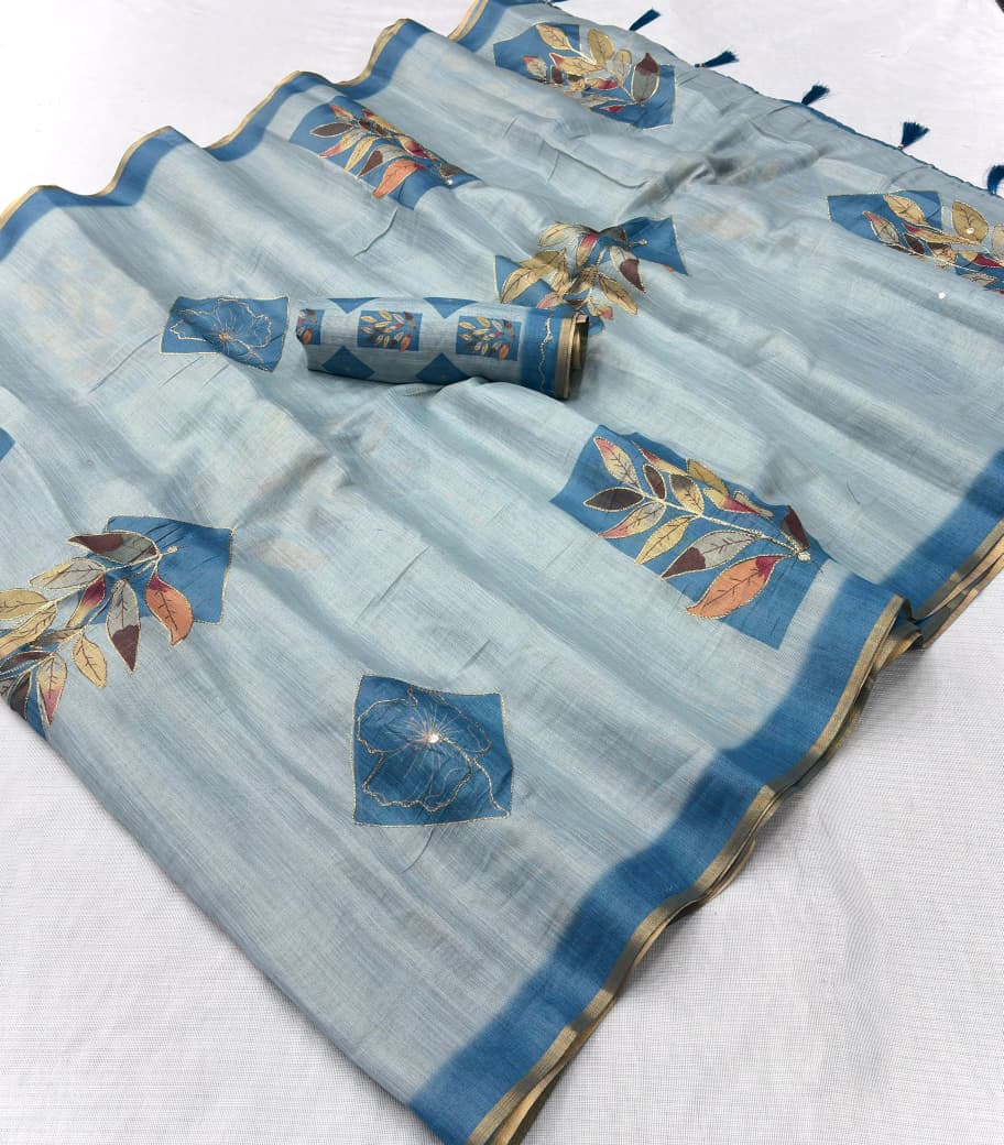 Premium Erode Silk Saree with Digital Print & Beautiful Aari Work