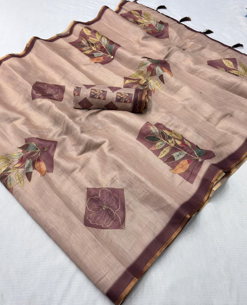 Premium Erode Silk Saree with Digital Print & Beautiful Aari Work
