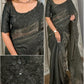 Luxury Glass Satin Saree with Sequin & Thread Embroidery Jacquard Weaving