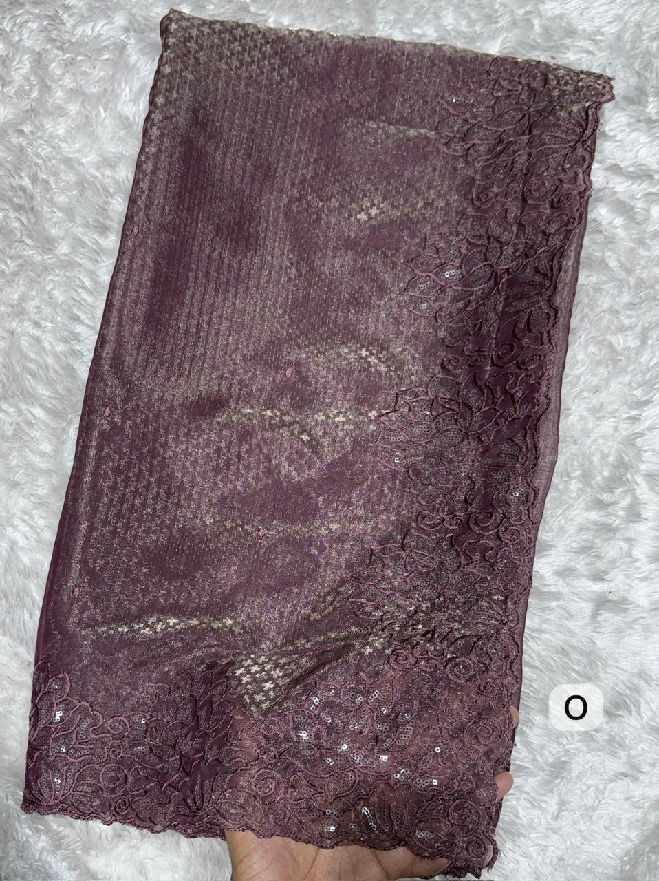 Luxury Glass Satin Saree with Sequin & Thread Embroidery Jacquard Weaving