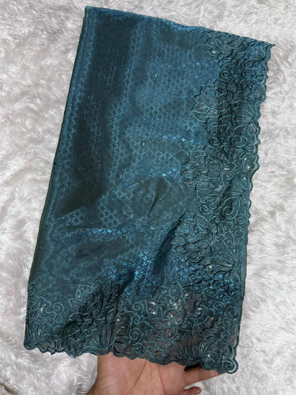 Luxury Glass Satin Saree with Sequin & Thread Embroidery Jacquard Weaving