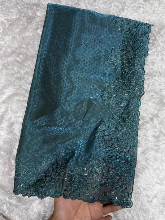 Luxury Glass Satin Saree with Sequin & Thread Embroidery Jacquard Weaving