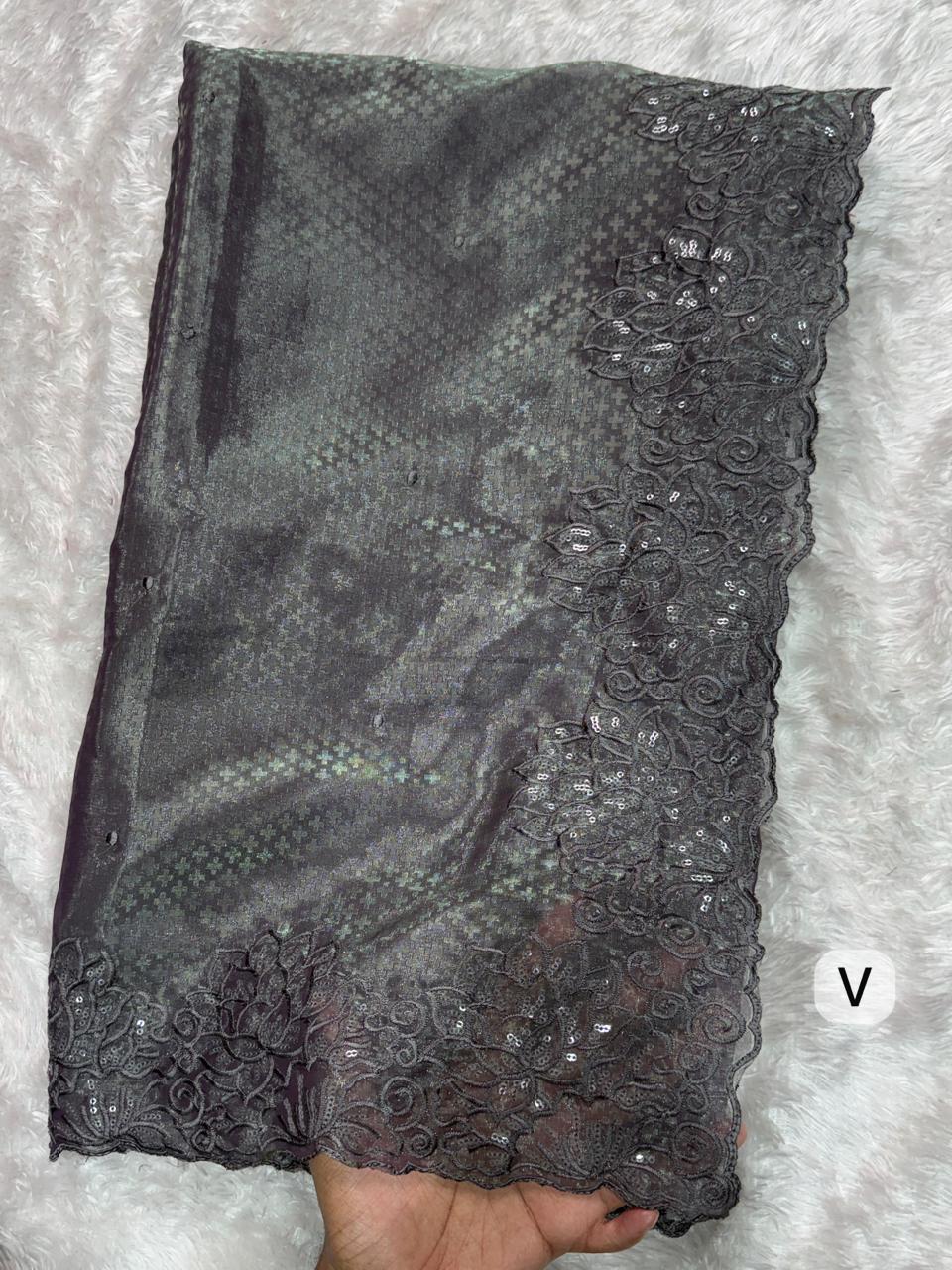 Luxury Glass Satin Saree with Sequin & Thread Embroidery Jacquard Weaving