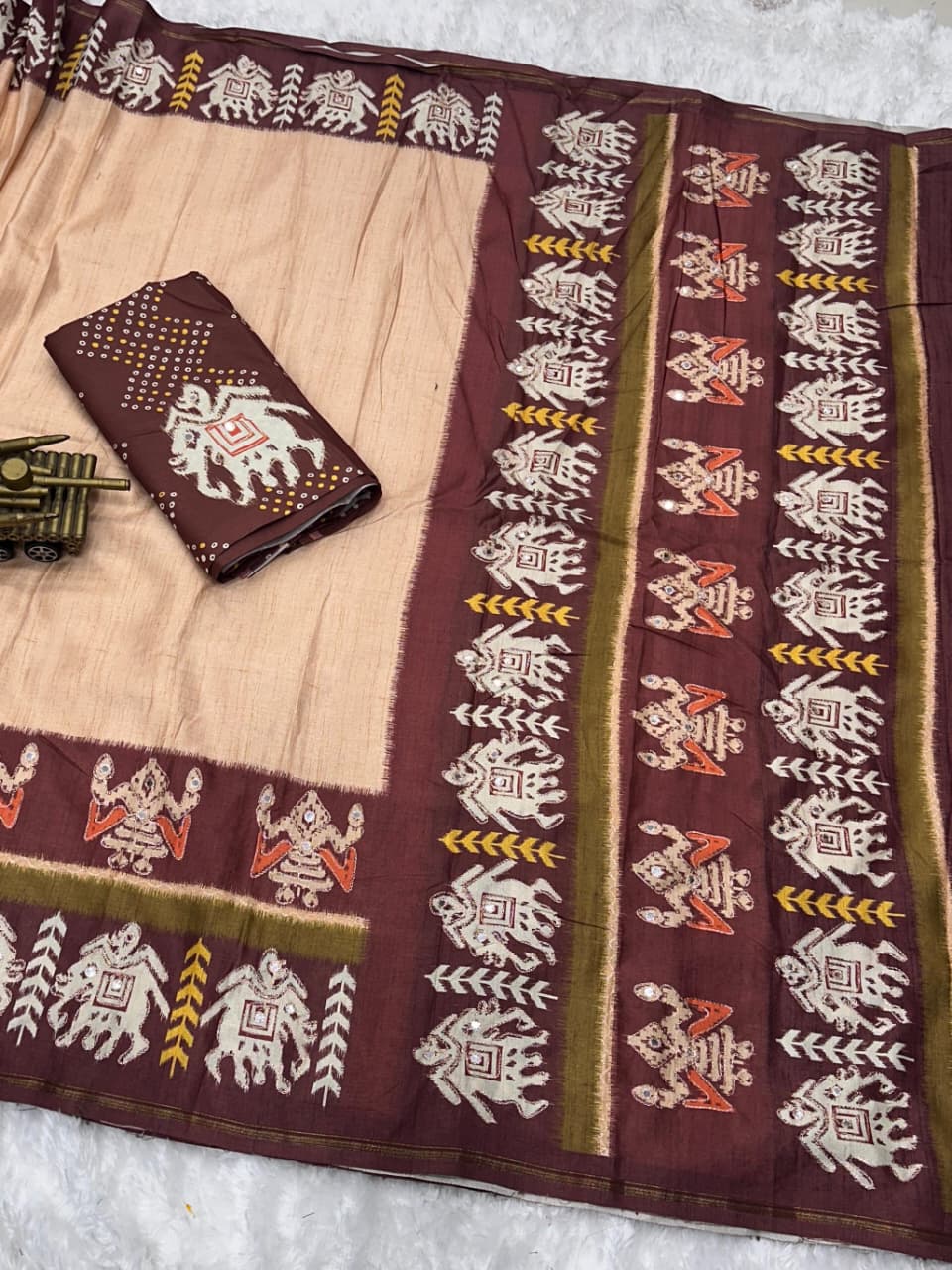 Premium Tusser Cotton Silk Saree with Digital Print Hand Zari Khata Work