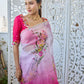 Soft Tebby Silk Saree with Floral Print Beads Sequins & Katdana Handwork Border