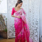Soft Tebby Silk Saree with Floral Print Beads Sequins & Katdana Handwork Border
