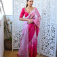 Soft Tebby Silk Saree with Floral Print Beads Sequins & Katdana Handwork Border