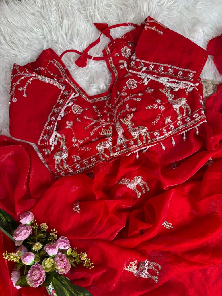 Space Silk Saree with Heavy Butta Embroidery & Beads Work Tone-to-Tone Aari Work