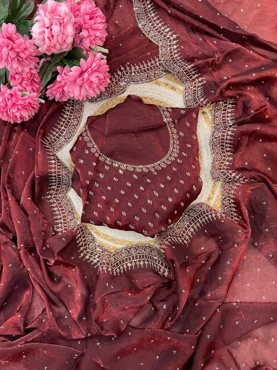 Pure Soft Fendy Satin Silk Saree with Heavy Hand Jharkhand Border