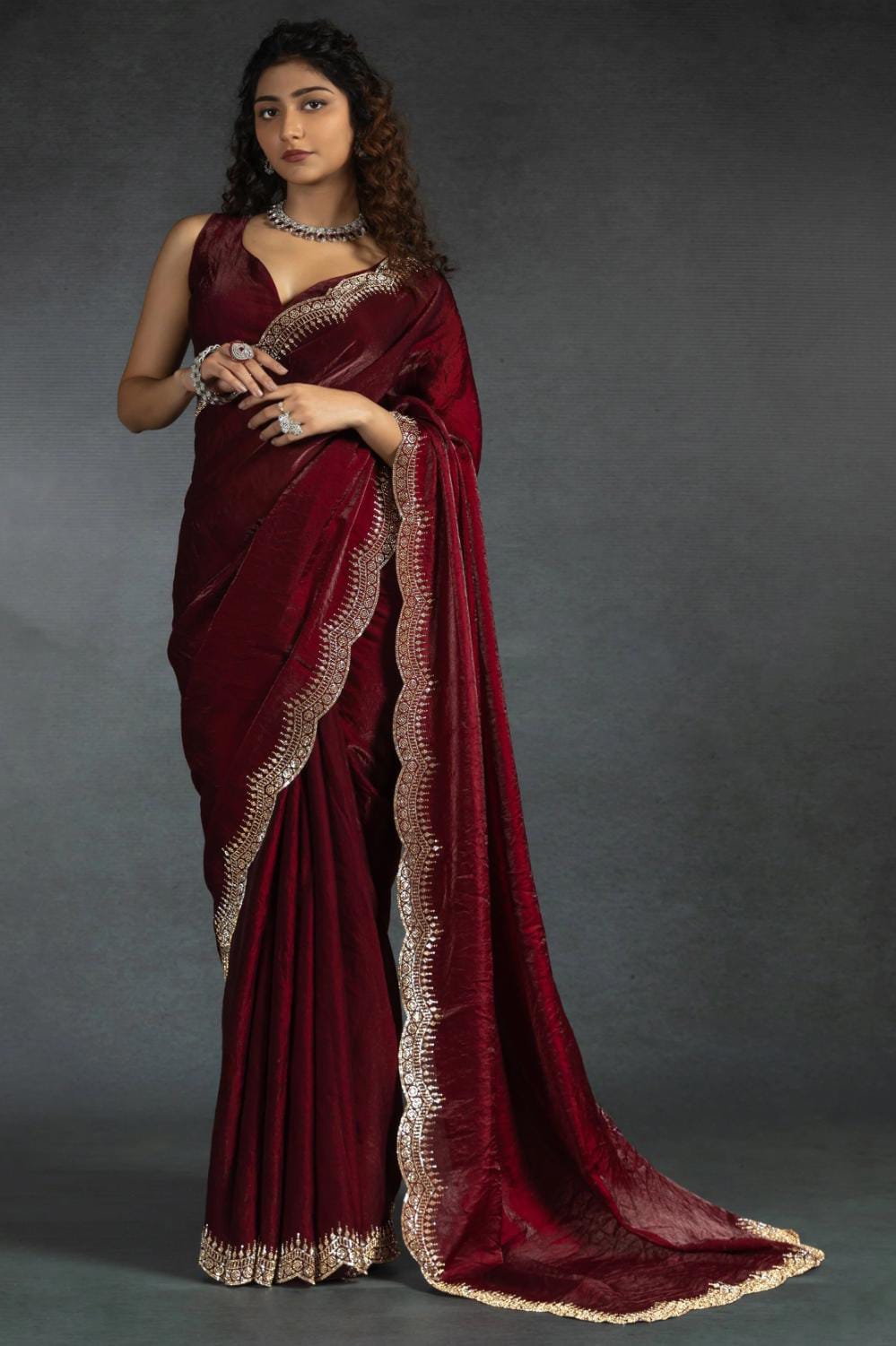 Pure Soft Fendy Satin Silk Saree with Heavy Hand Jharkhand Border