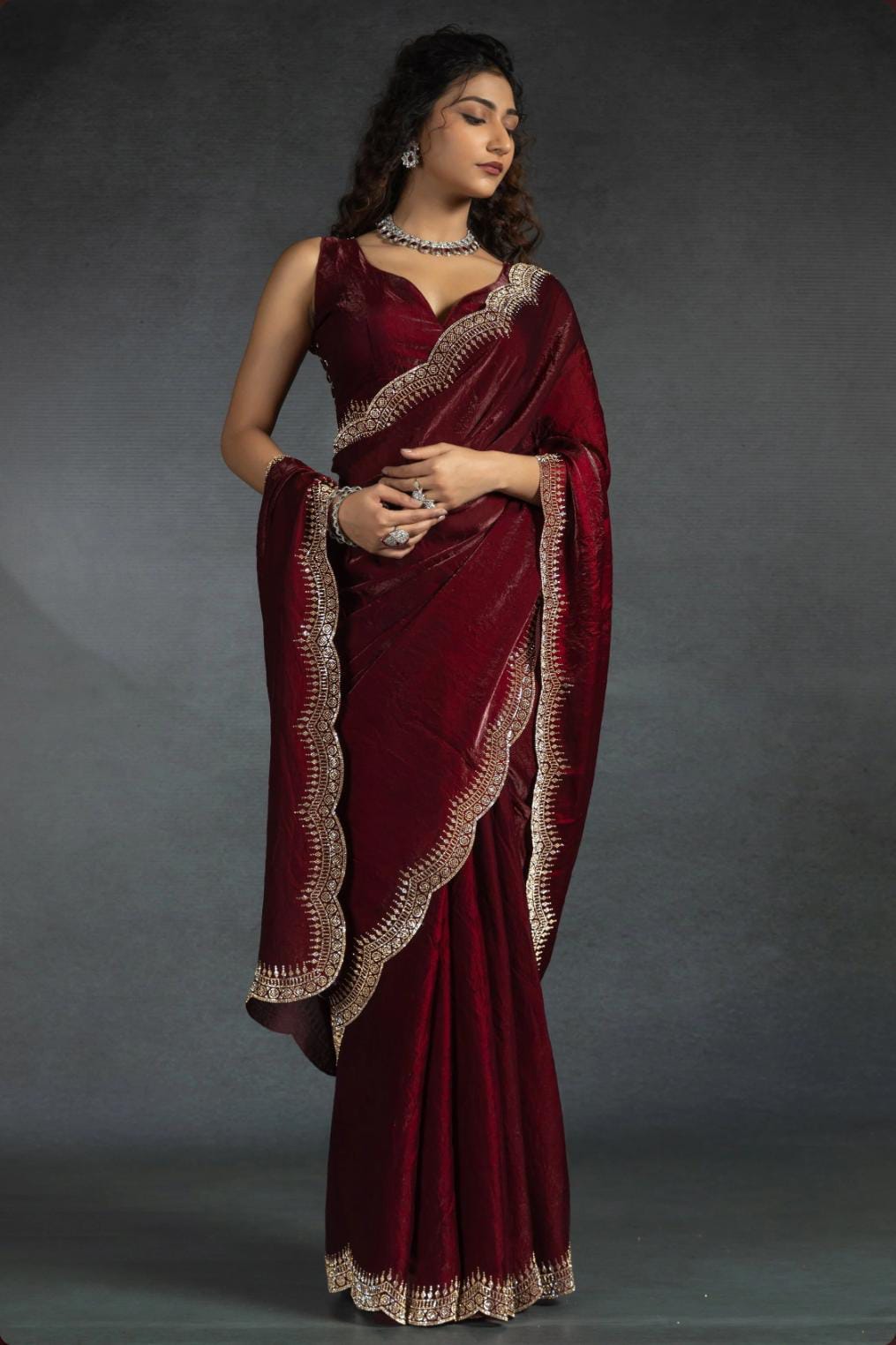 Pure Soft Fendy Satin Silk Saree with Heavy Hand Jharkhand Border