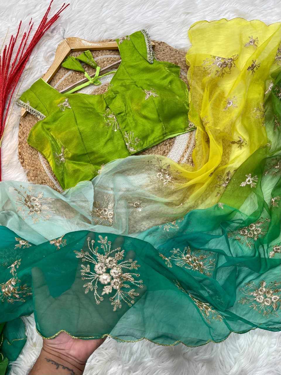 Premium Soft Prism Fabric Saree with Heavy Butta Embroidery & 3mm Sequin Work