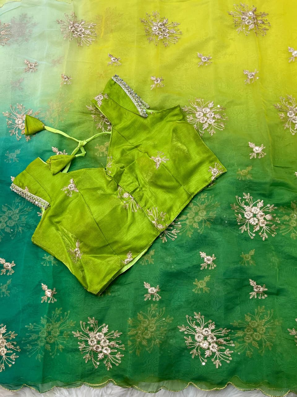 Premium Soft Prism Fabric Saree with Heavy Butta Embroidery & 3mm Sequin Work