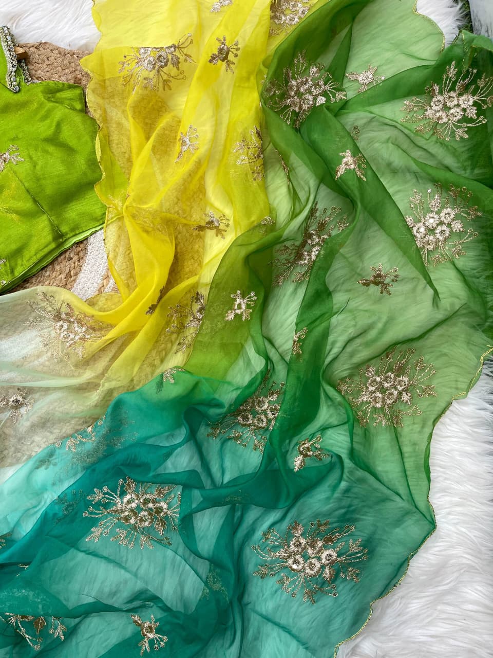 Premium Soft Prism Fabric Saree with Heavy Butta Embroidery & 3mm Sequin Work