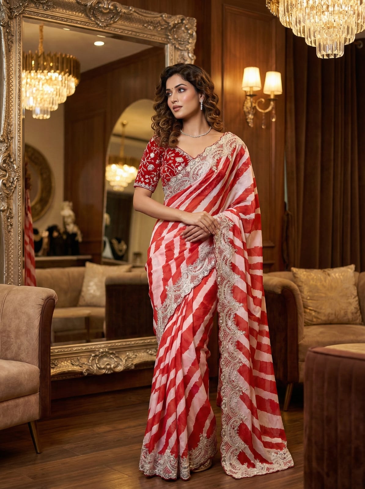 Pure Soft Rangoli Silk Saree with Lehariya Digital Print & Heavy Embroidery Border