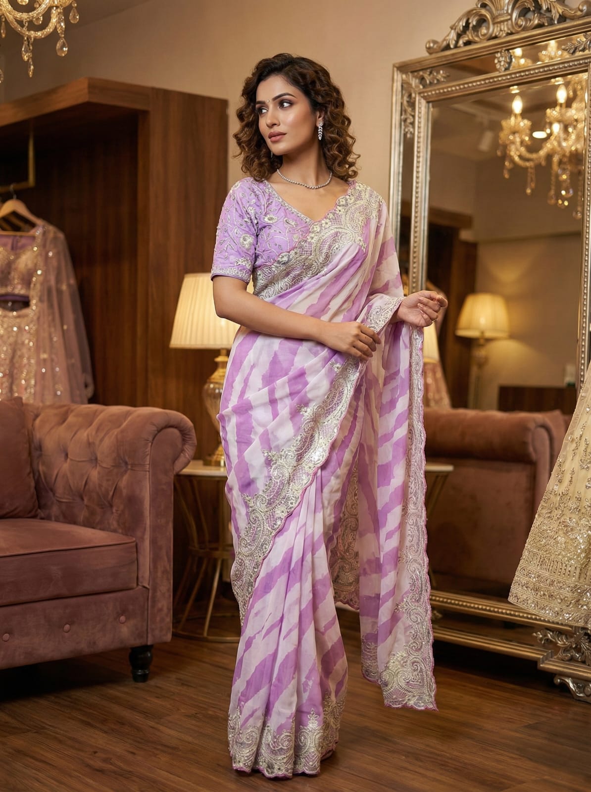 Pure Soft Rangoli Silk Saree with Lehariya Digital Print & Heavy Embroidery Border
