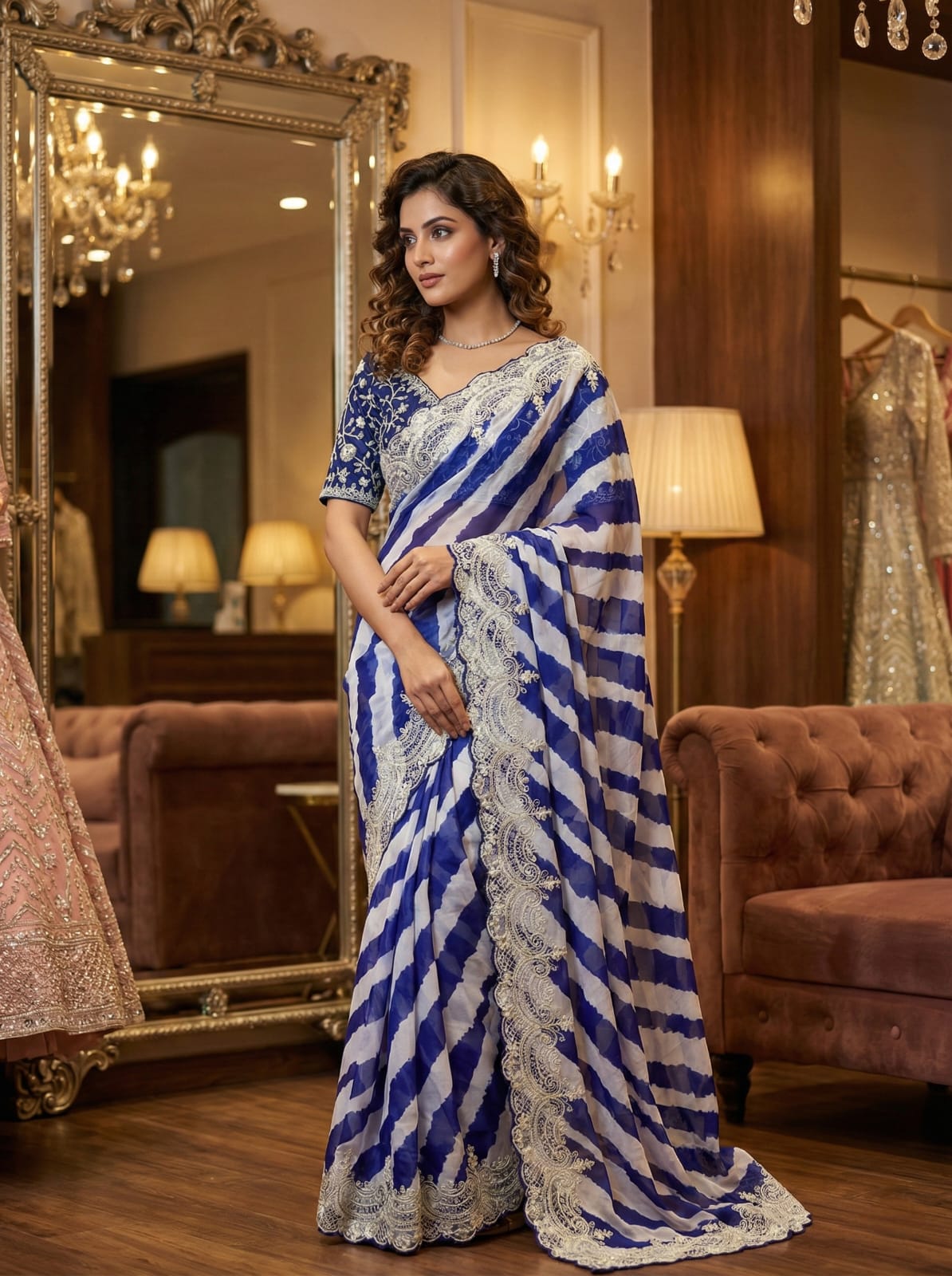 Pure Soft Rangoli Silk Saree with Lehariya Digital Print & Heavy Embroidery Border