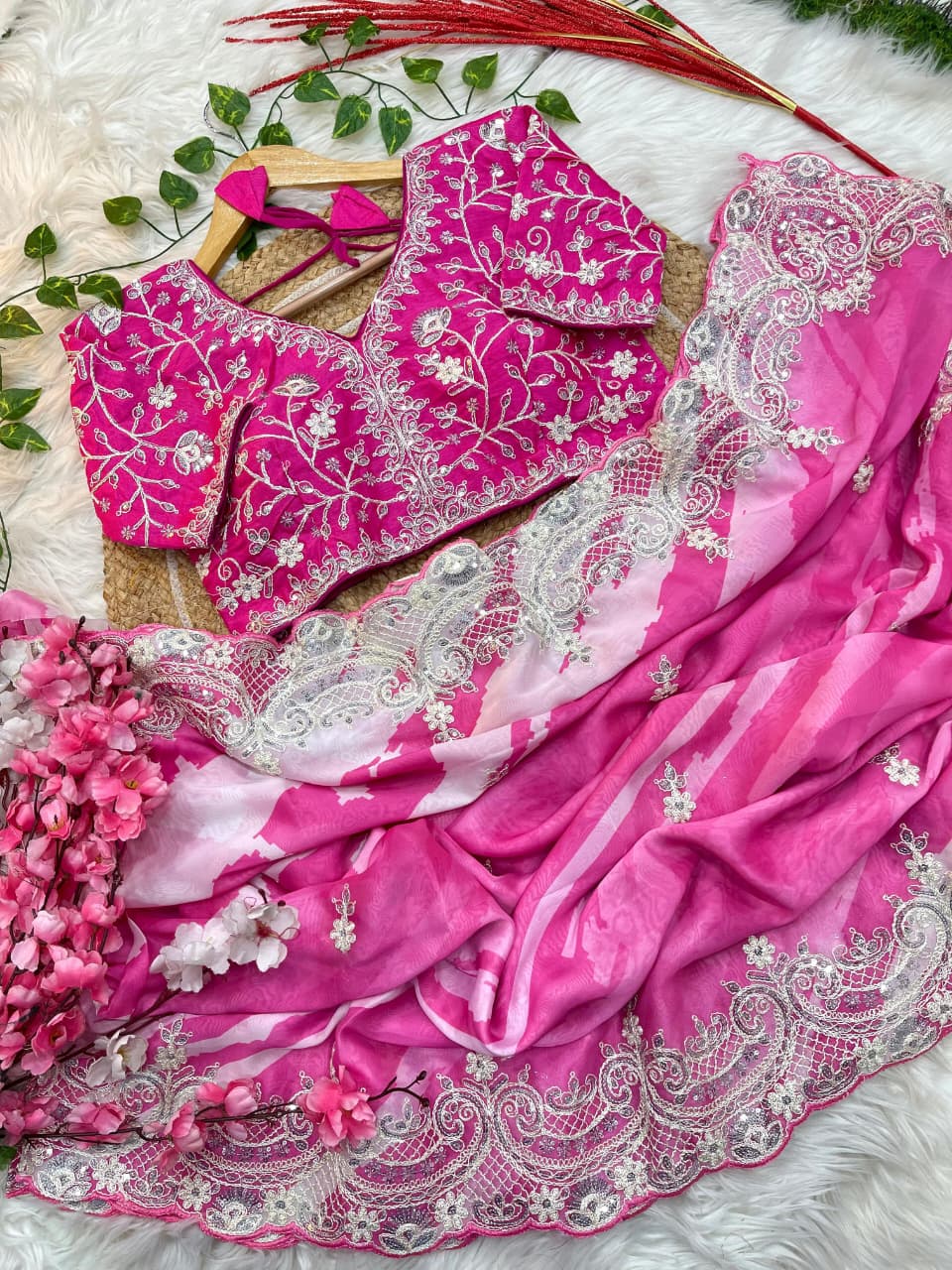 Pure Soft Rangoli Silk Saree with Lehariya Digital Print & Heavy Embroidery Border