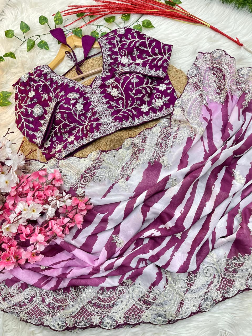 Pure Soft Rangoli Silk Saree with Lehariya Digital Print & Heavy Embroidery Border