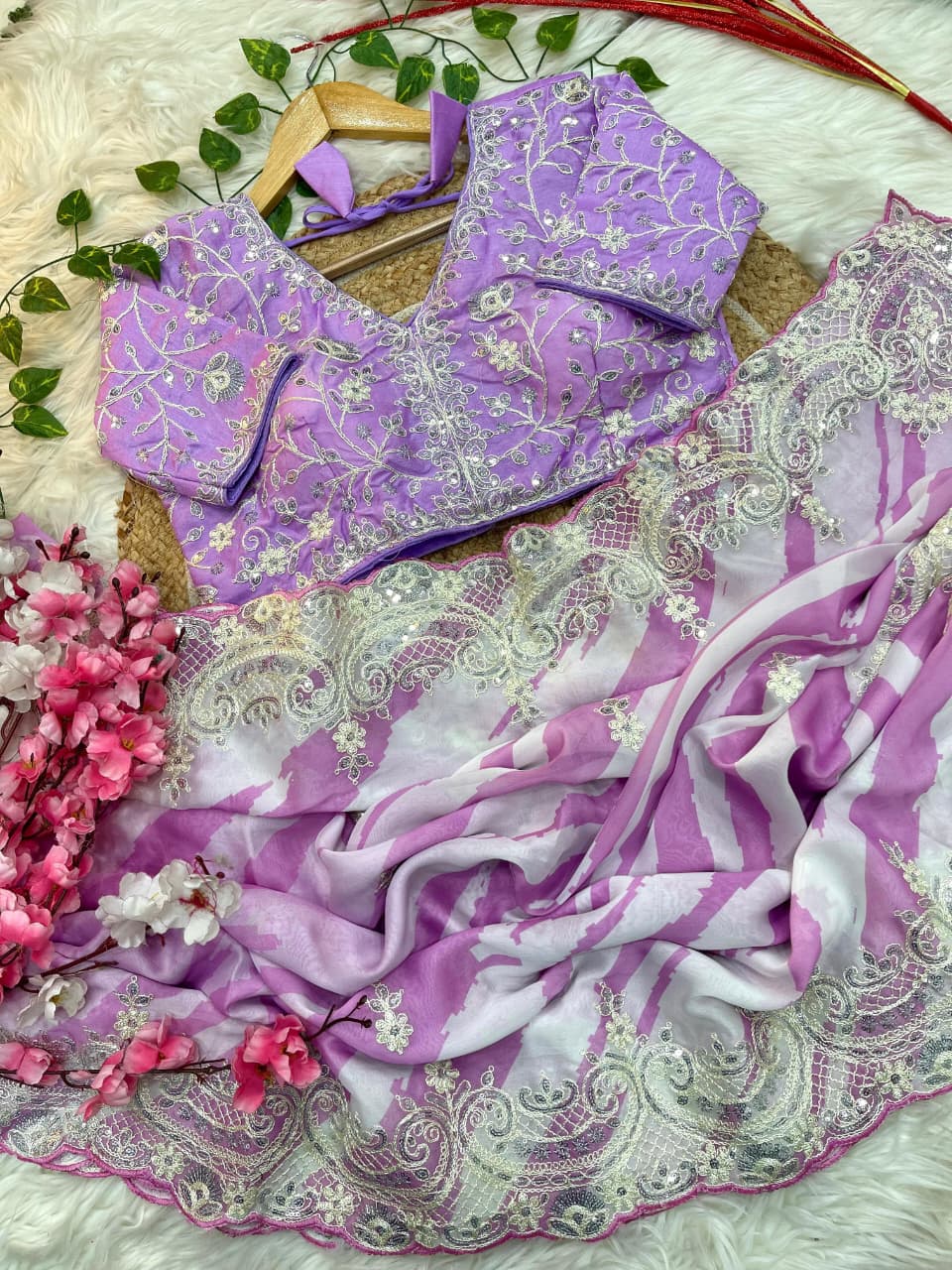 Pure Soft Rangoli Silk Saree with Lehariya Digital Print & Heavy Embroidery Border