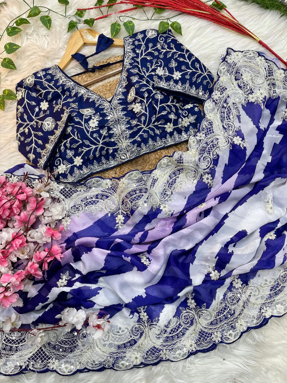 Pure Soft Rangoli Silk Saree with Lehariya Digital Print & Heavy Embroidery Border