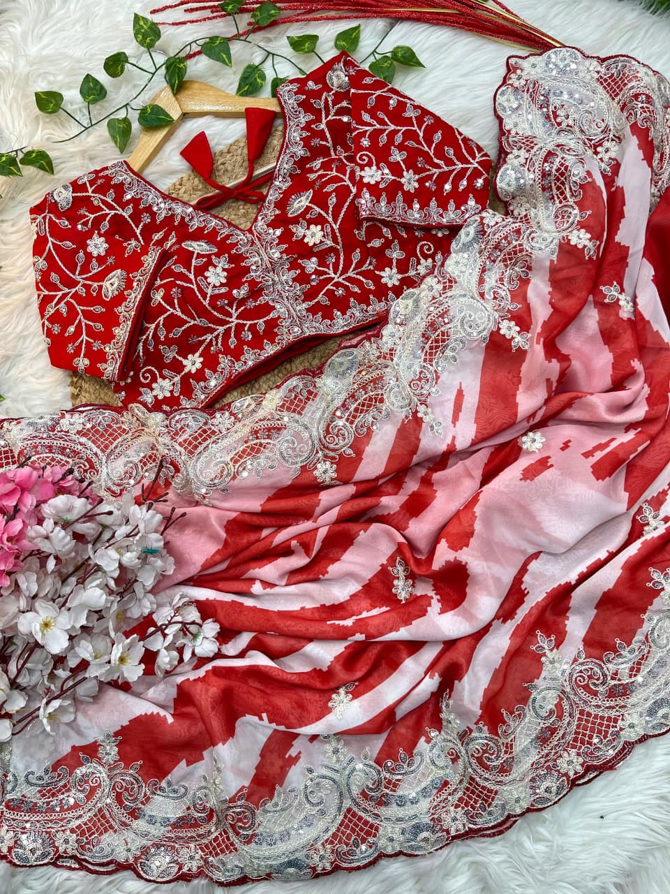 Pure Soft Rangoli Silk Saree with Lehariya Digital Print & Heavy Embroidery Border