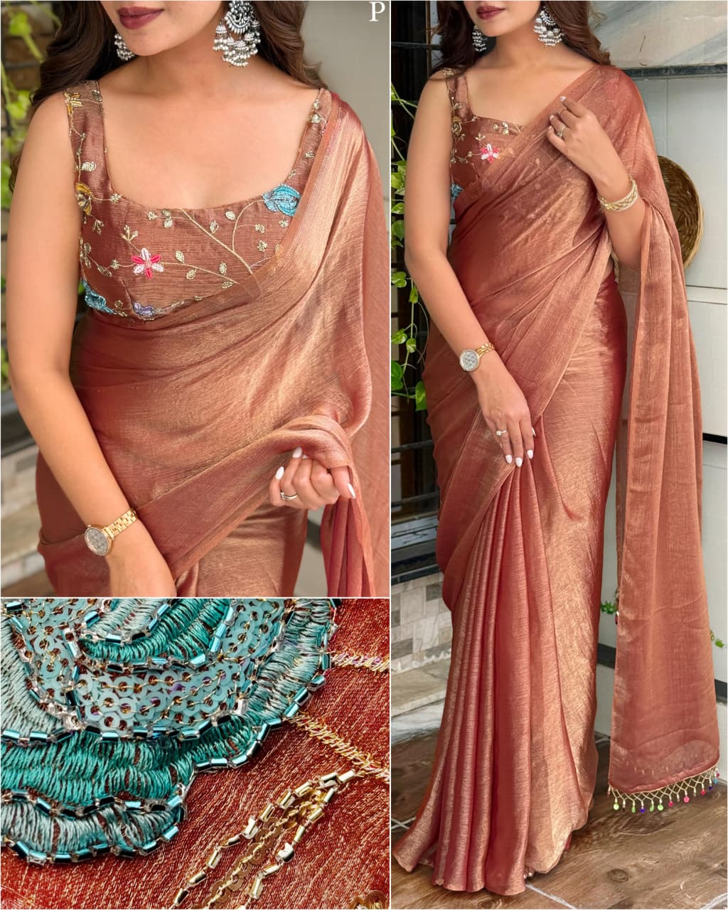 GenZ Fandy Chiffon Saree with Hanging Sequin Beads Tassel Pallu