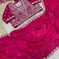 Fandy Satin Saree with Sequin Brits C-Pallu Work & All Over Aari Border