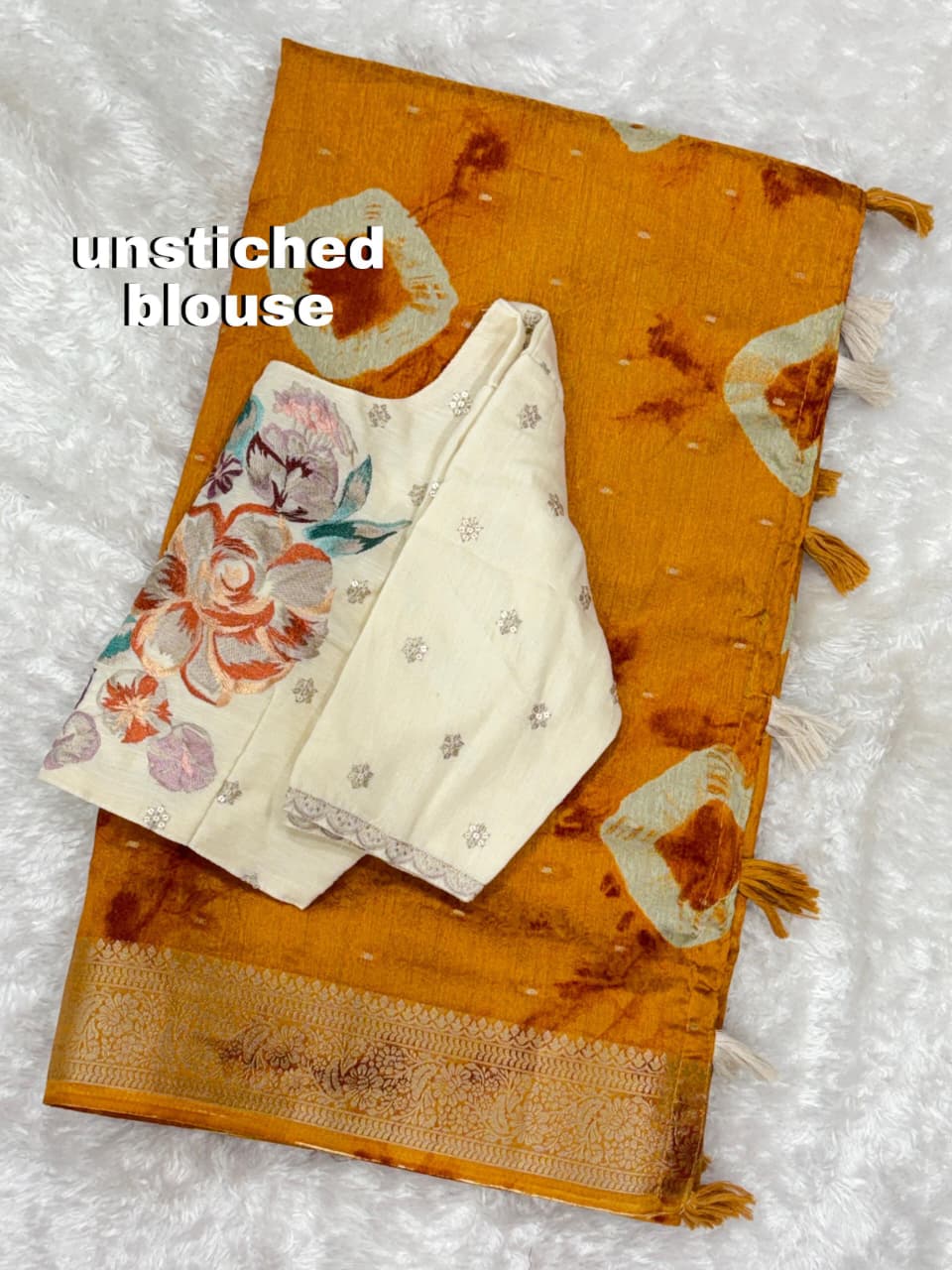 Premium Shibori Art Viscose Cotton Saree with Designer Embroidered Blouse