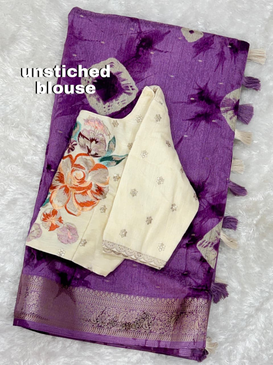 Premium Shibori Art Viscose Cotton Saree with Designer Embroidered Blouse