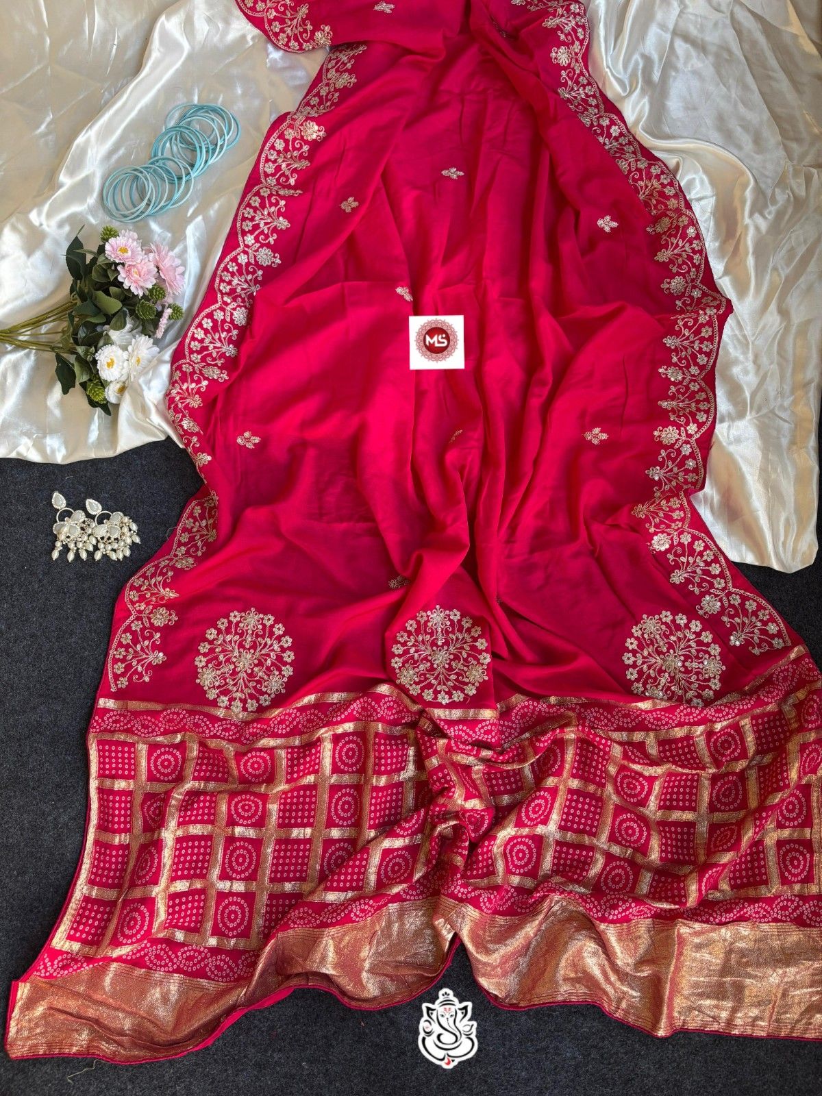 Premium Dolla Silk Bandhej Weaving Saree with Pittha Zaal Design